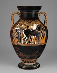 Atheense Attische zwartfigurige amfoor met Dionysus en Ariadne